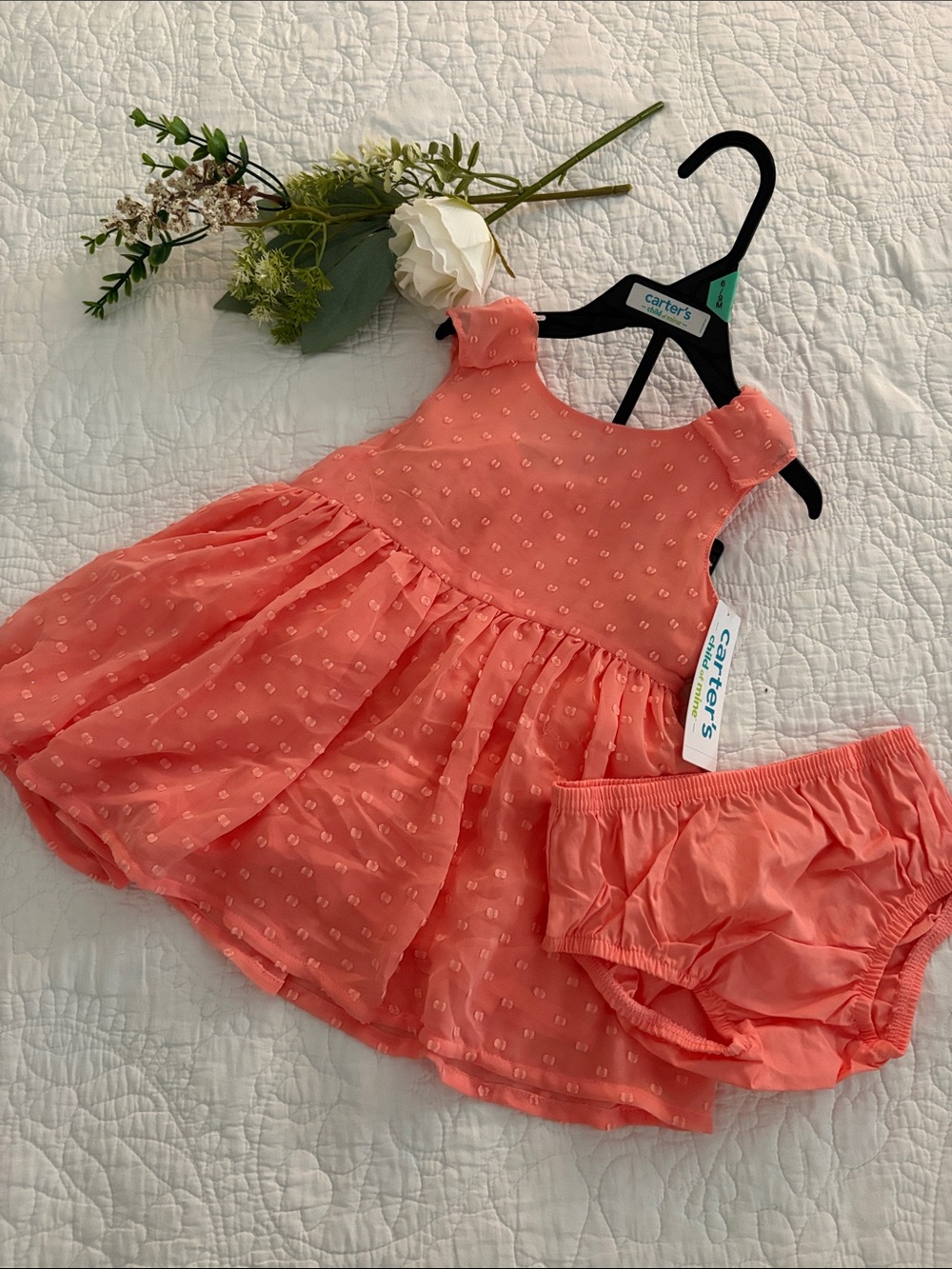 Carter's Coral Pink Sleeveless Textured Party Dress